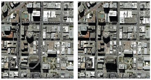 FIGURE 4. Cell-phone (left) and survey (right) receivers, in severe urban canyon