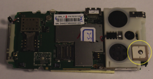 Figure 5. Phone with GPS patch antenna at edge of PCB (Image: Tony Haddrell, Marino Phocas, and Nico Ricquier)