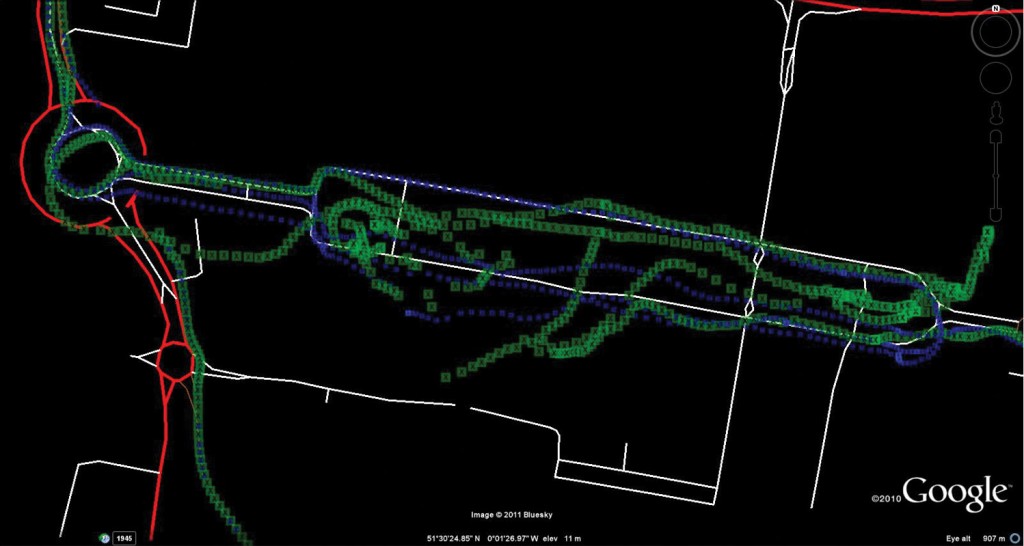  Figure 6. GPS versus GNSS, London Canary Wharf, on vector truth (click to enlarge.) Source: Philip Mattos, STMicroelectronics R&D Ltd.