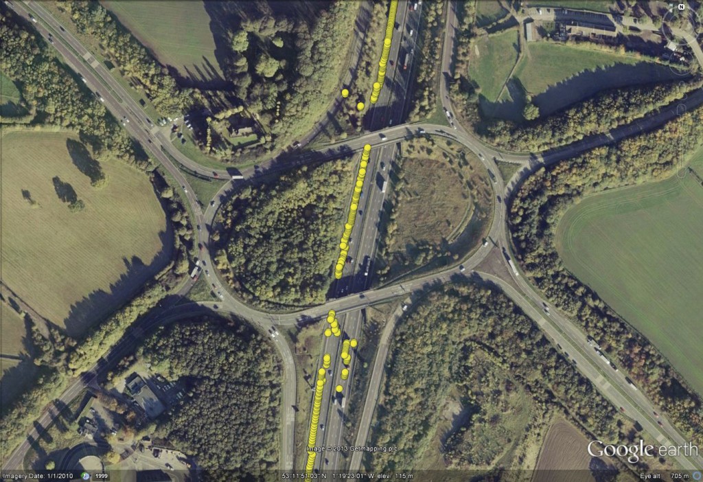 Figure 4  The typical effect of overhead obstructions on vehicle GNSS positioning.