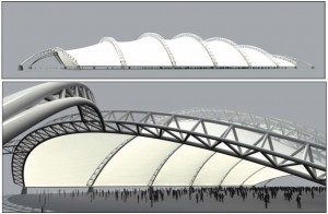 The Locata-enabled covered test track building (artist's concept).