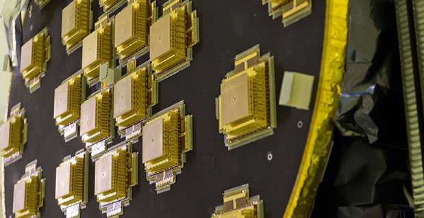 Galileo Full Operational Capability Flight Model 2, FM2, satellite's main L-band antenna used for broadcasting navigation messages, seen during preparation for a mass property test at the ESTEC Test Centre at the end of August 2013.