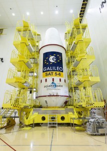 Galileo mission logos have been applied to the payload fairing, which encapsulates the two-satellite payload and their dispenser system.