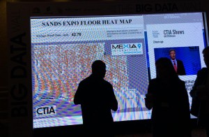 The show floor heat map, by Mexia, uses sensors throughout Sands Expo to show where people are connecting to Wi-Fi.
