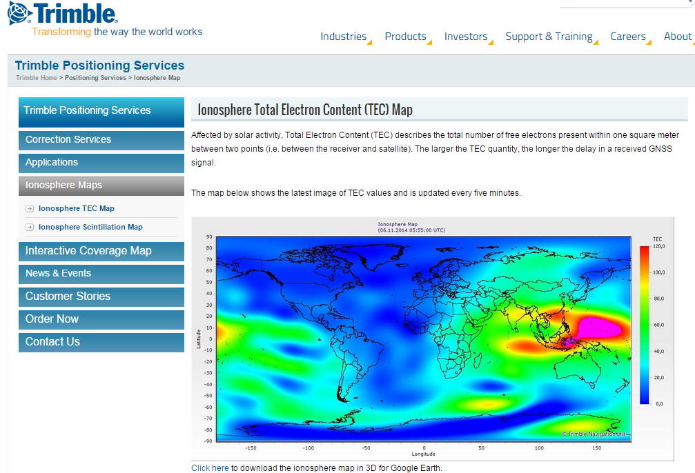 TEC Map from Trimble's ~110 Global GNSS Receivers Photo: Trimble