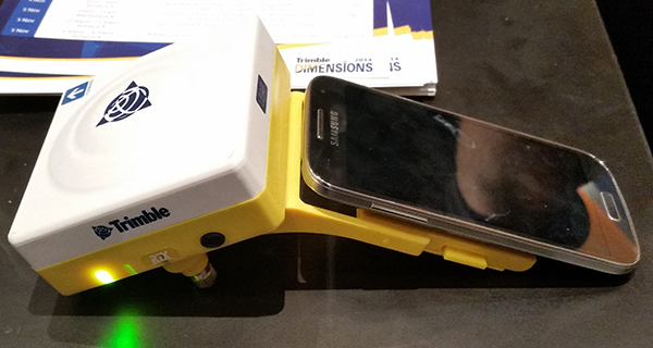 Trimble Leap GNSS Receiver with a Samsung Galaxy Phone. Photo: Trimble