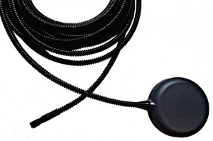 This photo shows the corrugated conduit covering the RG174 cable with Tallysman’s TW2410 antenna.