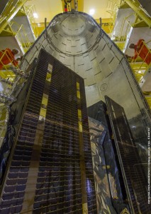 The seventh and eighth Galileo satellites were enclosed within their protective Soyuz fairing on Friday, 20 March 2015, ahead of their launch a week later. Photo: European Space Agency