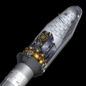 Cutaway view of the Soyuz rocket fairing carrying a pair of Galileo satellites. Photo: European Space Agency