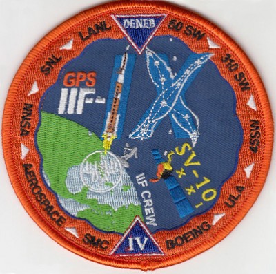 A patch for the upcoming GPS satellite launch shows a stylized GPS IIF-IX formed by the Delta 4 rocket and the constellation Cygnus (Latinized Greek word for swan). The satellite is nicknamed Deneb, the brightest star in the constellation and one of the 57 stars used in celestial navigation. The patch also indicates that the satellite is SV-10 and 73. The SV-10 identifier may indicate that it is the 10th satellite off the IIF assembly line.