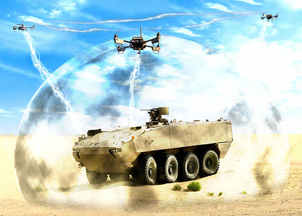 Artist's concept of the Airborne Swarm Protection Shield by General Dynamics European Land Systems and Sky-Watch.