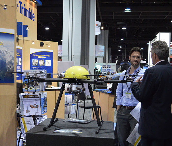 Trimble displayed the Multirotor G4 Surveying Robot at the AUVSI Unmanned Systems Show in May.