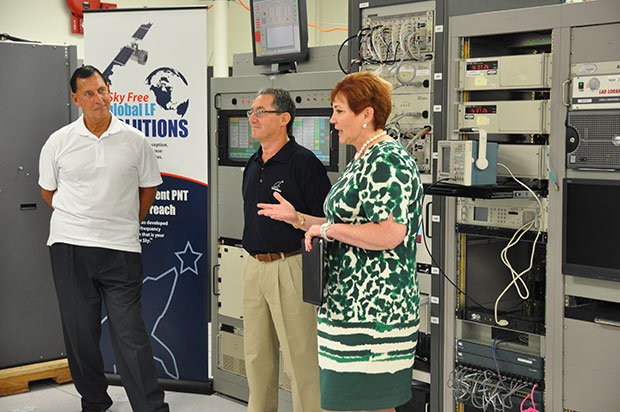 (fFrom left) Congressman LoBiondo, UrsaNav CEO Chuck Schue and Harris Division President Pam Drew. (hoto Credit: Andrei Grebnev, UrsaNav)