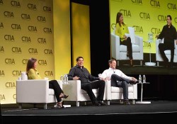 Atwell-Baker with Sprint's Marcelo Claure & Cisco's Chuck Robbins. (Photo: Bethany Chambers)