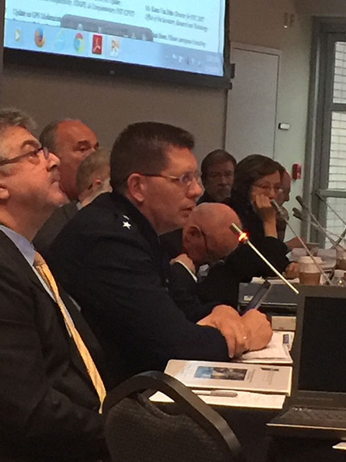 Major General David Thompson announces a 24-hour delay for the launch of the eleventh GPS-IIF satellite.