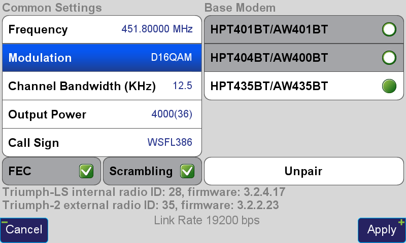 Radio settings for 5-Hz corrections.