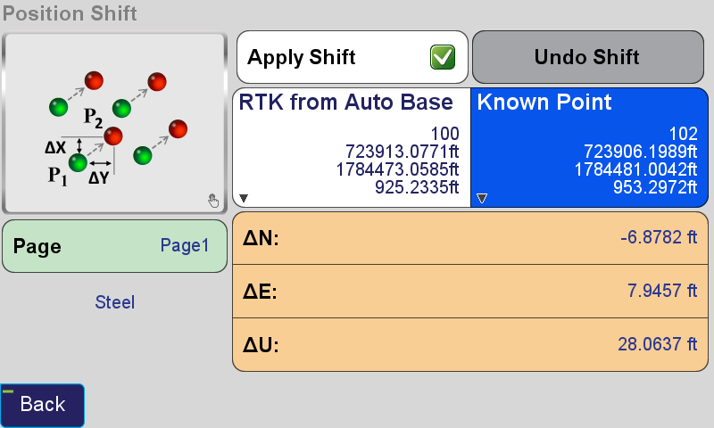 Position Shift screen from the Collect Action screen.