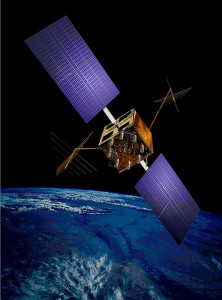 An artist's concept of a GPS IIR-M satellite in orbit (courtesy of Lockheed Martin).