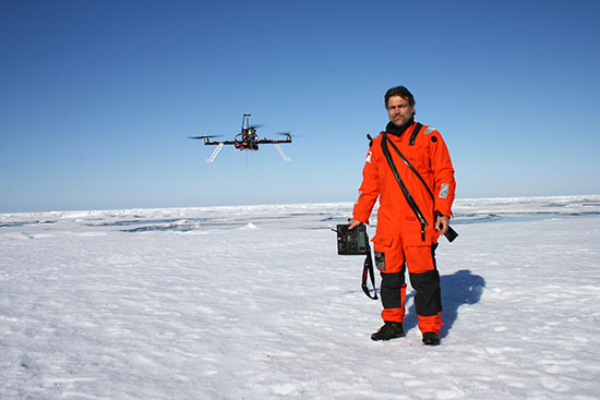 Researchers conducted an autonomous multicopter flight in the Arctic with its own test UAV platform that used a u-blox LEA-M8T GPS receiver. (Photo: Alfred-Wegener Institute)