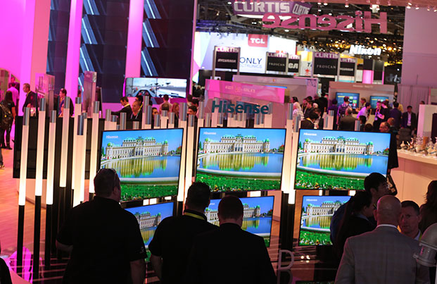 A scene from the hectic show floor of CES 2015.