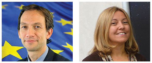 Jeremie Godet, Galileo Implementation Head of Sector, European Commission (left); Fiammetta Diani, deputy head of Market Development, European GNSS Agency.