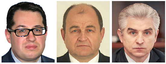 Sergey Karutin, GLONASS designer general (left); Nikolay Testoyedov, director general, SC Information Satellite Systems (center); and Andrey Tyulin, director general, SC Russian Space Systems.