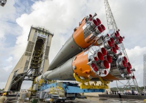 Galileos 11 and 12 are on the launch pad, attached to the top of their Soyuz rocket in readiness for this week’s launch. (Photo: ESA)