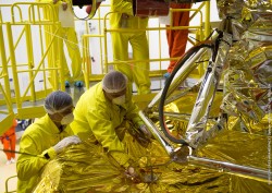 Integration of the satellites onto the Fregat upper stage. (Photo: CES)