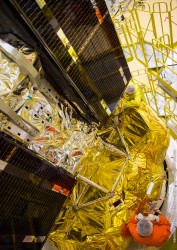 Galileo satellites 11 and 12 are mated with their dispenser. (Photo: ESA)