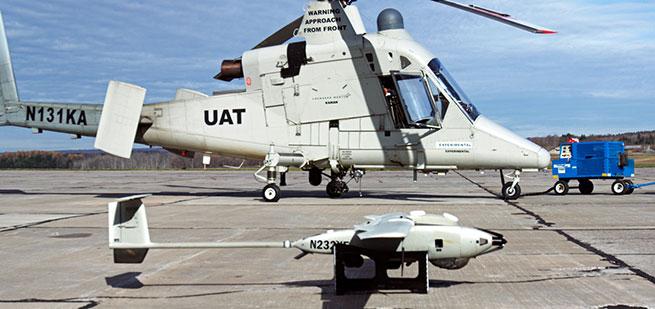 The Stalker and K-MAX operated in collaboration with a prototype UAS Traffic Management (UTM) system, which provides essential capabilities to enable safe UAS operations. (Photo: Lockheed Martin)