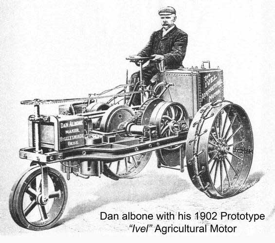 Dan Albone on his prototype Ivel Agricultural motor. (Photo: North Bedfordshire Gazette, 1903)