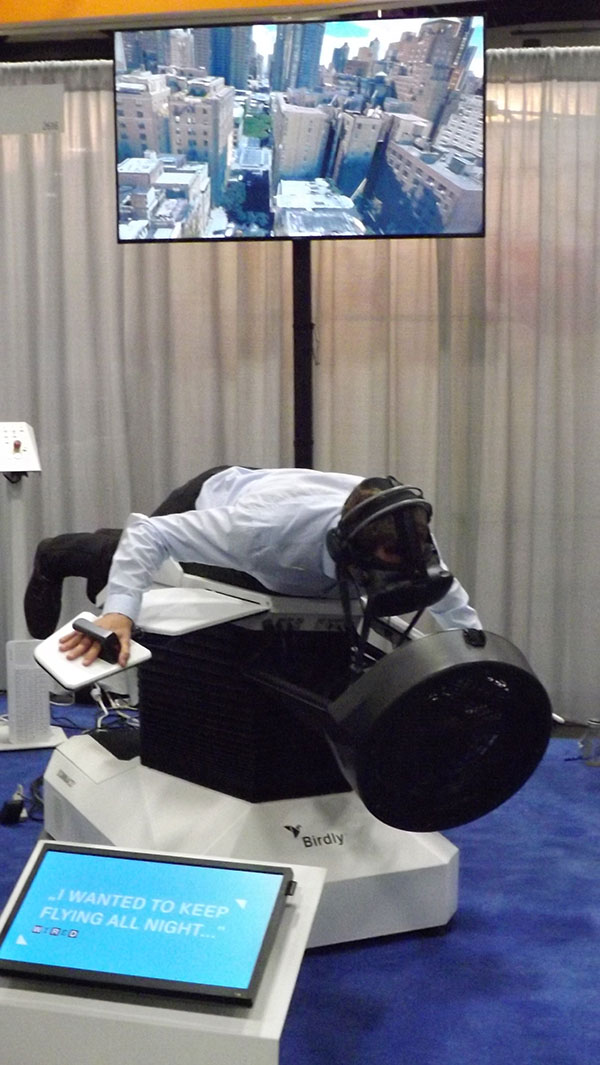 Esri attendees can fly in the Birdly virtual reality simulator.