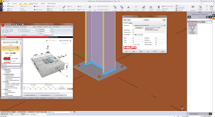 The Hilti PROFIS Plugin for Trimbe's Tekla Structures.