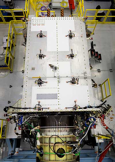 Harris navigation payloads are already integrated in the second GPS III space vehicle, pictured here, and the first GPS III satellite, declared available to launch in 2018. (Photo: Lockheed Martin)