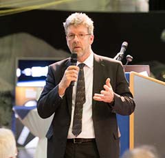 Paul Verhoef, director of the Galileo Programme addresses the audience at ESA's annual Navigation Days, held Jan. 26. (Photo: ESA)