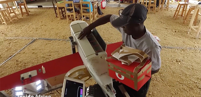 In Rwanda, fresh blood is launched to a hospital using a Zipline drone. (Screenshot: CNN video)