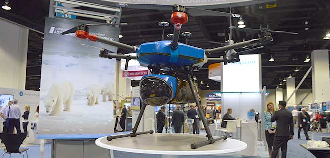 The Northrop Grumman team used its modified DJI M600 hexacopter drone to capture the ice data. (Photo: GPS World staff)