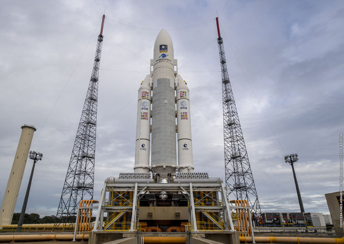 The Ariane 5 carrying Galileo satellites 23-26 is in place at the ZL3 launch site ready for liftoff. (Photo: ESA)
