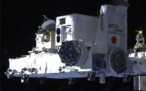 In April, the chest-sized SCaN (seen left of center with an antenna on top) was used to make the first combined Galileo-GPS positioning fix in orbit from the ISS. (Photo: ISS)