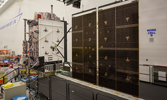 In July 2017, Lockheed Martin tested the deployment of the solar arrays for the U.S. Air Force’s second GPS III space vehicle (GPS III SV02). (Photo: Lockheed Martin)