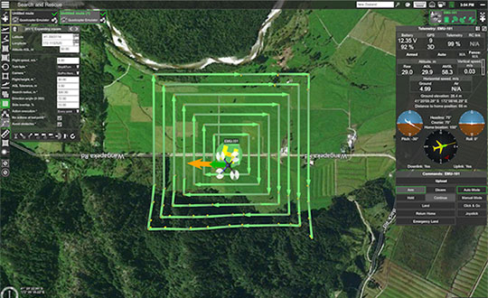 An expanding search pattern for a UAV on the UgCS platform. (Image: Airborne Response)