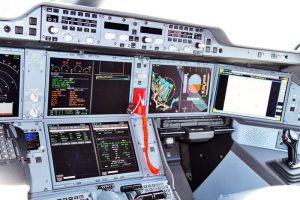 Cockpit of a new EGNOS-equipped Airbus 350 XWB, on show during the inaugural EGNOS Day at Toulouse-Blagnac Airport on May 7, 2015. (Photo: ESA)