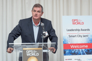 Defense takes center stage. Phil Froom, business development lead for Rockwell Collins, Europe, Middle East and Asia (Melanie Beus photo).