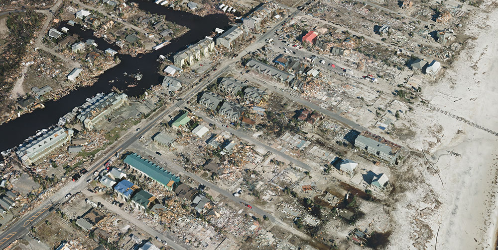 Aerial imagery of the devastation from Hurricane Michael in Mexico Beach, Florida. (Image: SimActive)