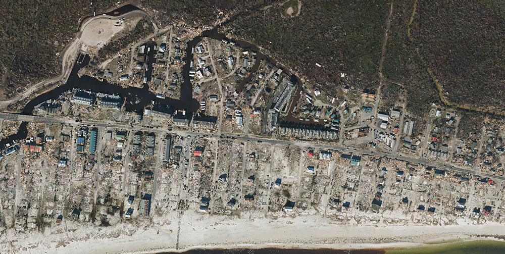 Aerial imagery of the devastation from Hurricane Michael in Mexico Beach, Florida. (Image: SimActive)