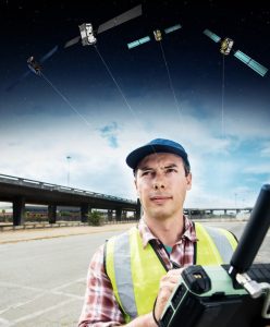 A Surveyor uses a GNSS device to map urban assets with Galileo and EGNOS. (Image: ESA)