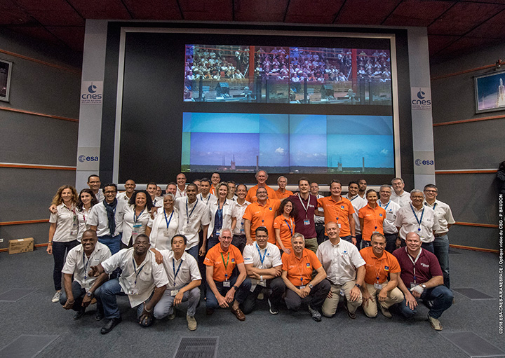 Countdown team at Kourou, Guiana control center for July’s four-satellite launch. (Photo: ESA/CNES/Arianespace, P. Baudon)