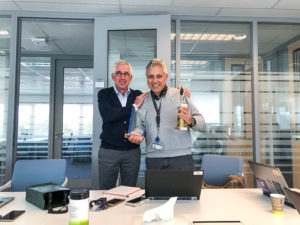 Javier Benedicto (left), Head of the Galileo Programme and Navigation-related Activities, European Space Agency, accepted the award and delivered these remarks on behalf of Giuliano Gatti (right). (Photo: ESA)