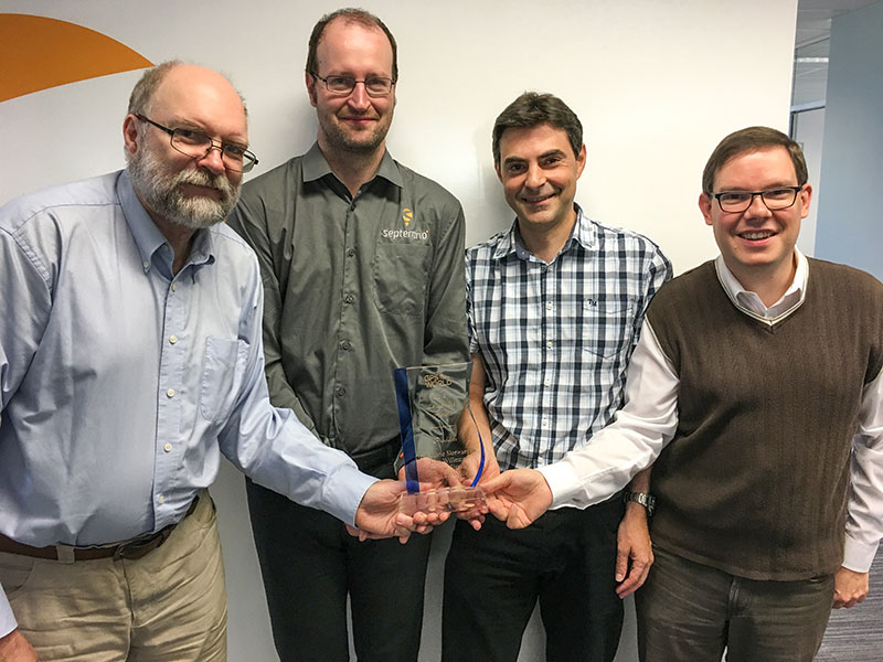 The Septentrio team poses with the Products Leadership Award. (Photo: Septentrio)