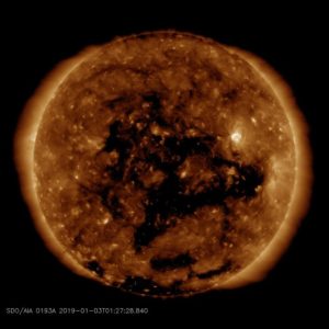 A coronal hole in the Sun, observed by NASA's Solar Dynamics Observatory on Jan. 5, 2019. (Photo: NASA)